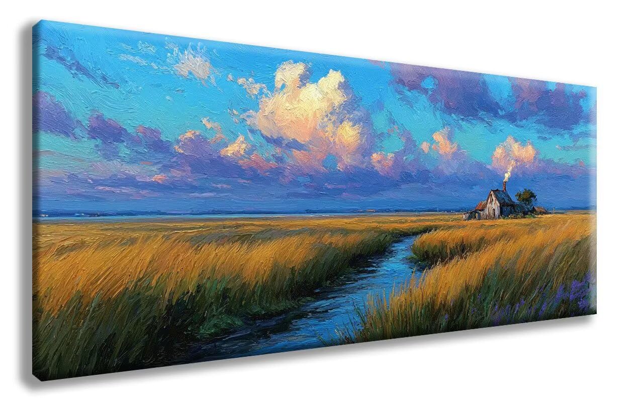 Wiese Diamond Painting, krajobraz, obraz do malowania diamentami dla dorosłych, duży, XXL, 70 x 140 cm, 5D, okrągłe, pełne wiertło, zestaw do majsterkowania, mozaika dla dorosłych, do dekoracji