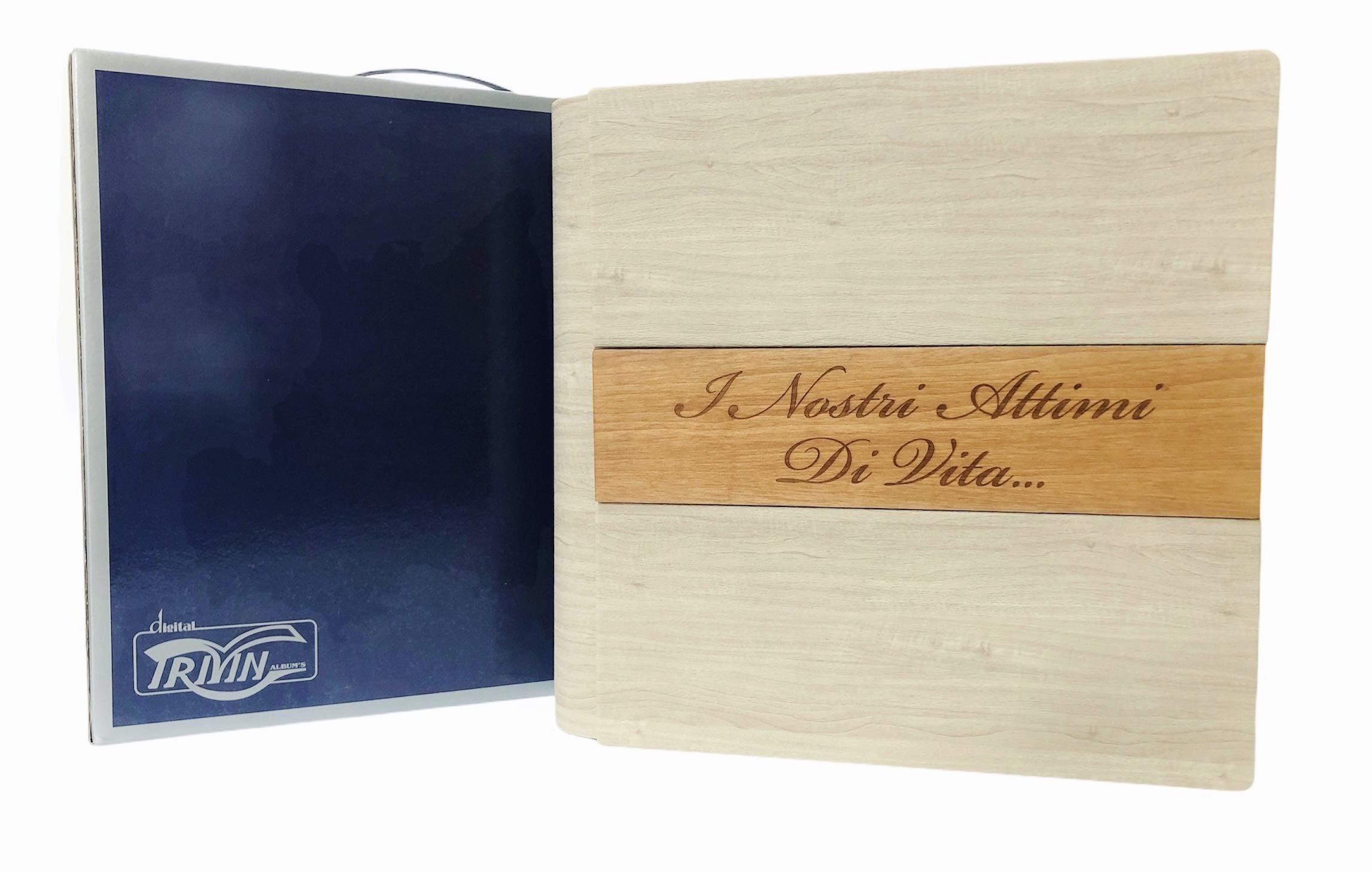 TriVin Art, Álbum de Fotos en Polipiel, con Aplicación de Madera Personalizable con Grabado. Ideal para Bautismo, Boda, Comunión y foto recuerdo.