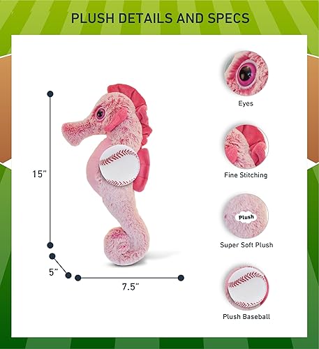 Miniatura 3 de DolliBu Animal de peluche de caballito de mar con peluche de béisbol, caballito de mar suave y abrazable, adorable juguete de peluche súper suave