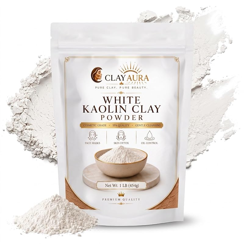 Clay Aura Argila Branca de Caulim em Pó para Uso Cosmético, Pacote com 454 g