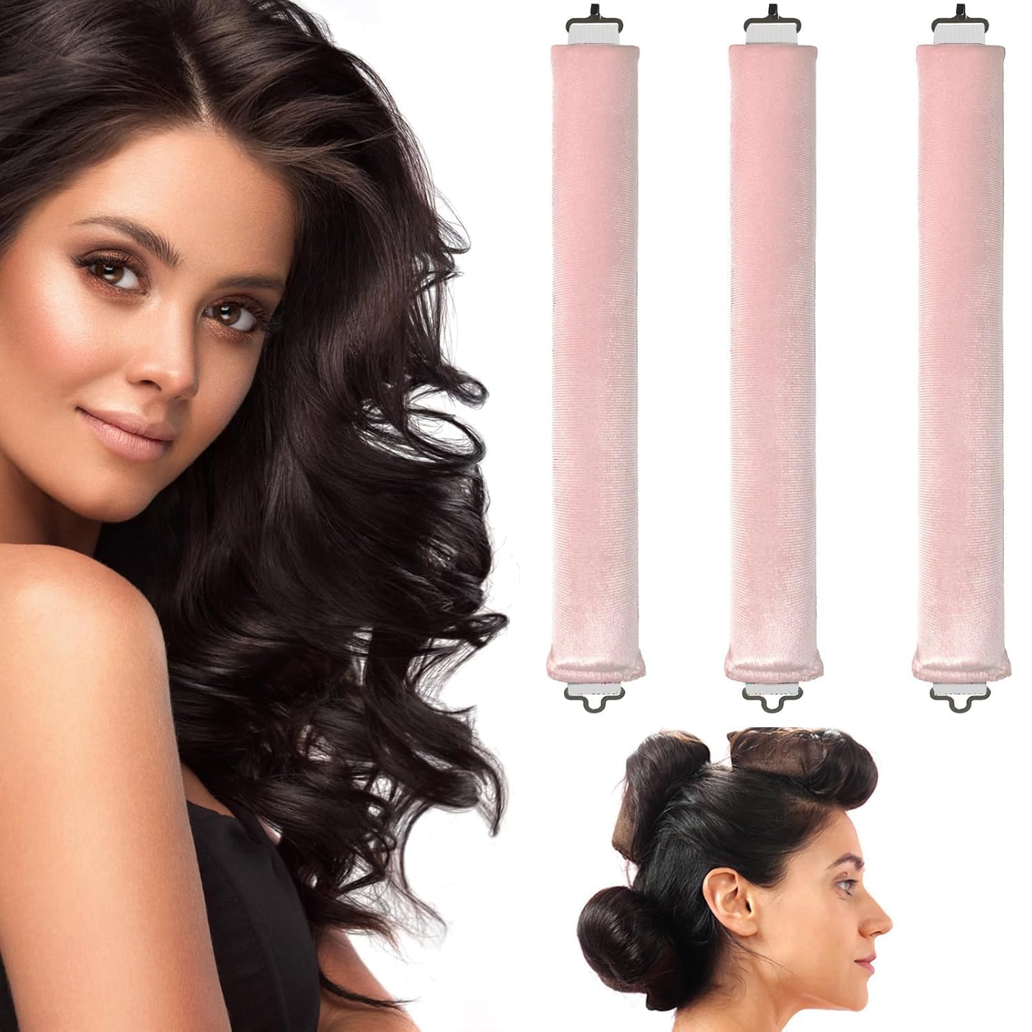 MISS LIRENN® Hair Curling Rod Magic Hair Rollers Soft Cotton Twist Curling Hair, no Curly Hairstyle Heat, Self-Sustaining Flexible Set for Girls, Women, 3 Pcs, Pink Color (Pink, Large)