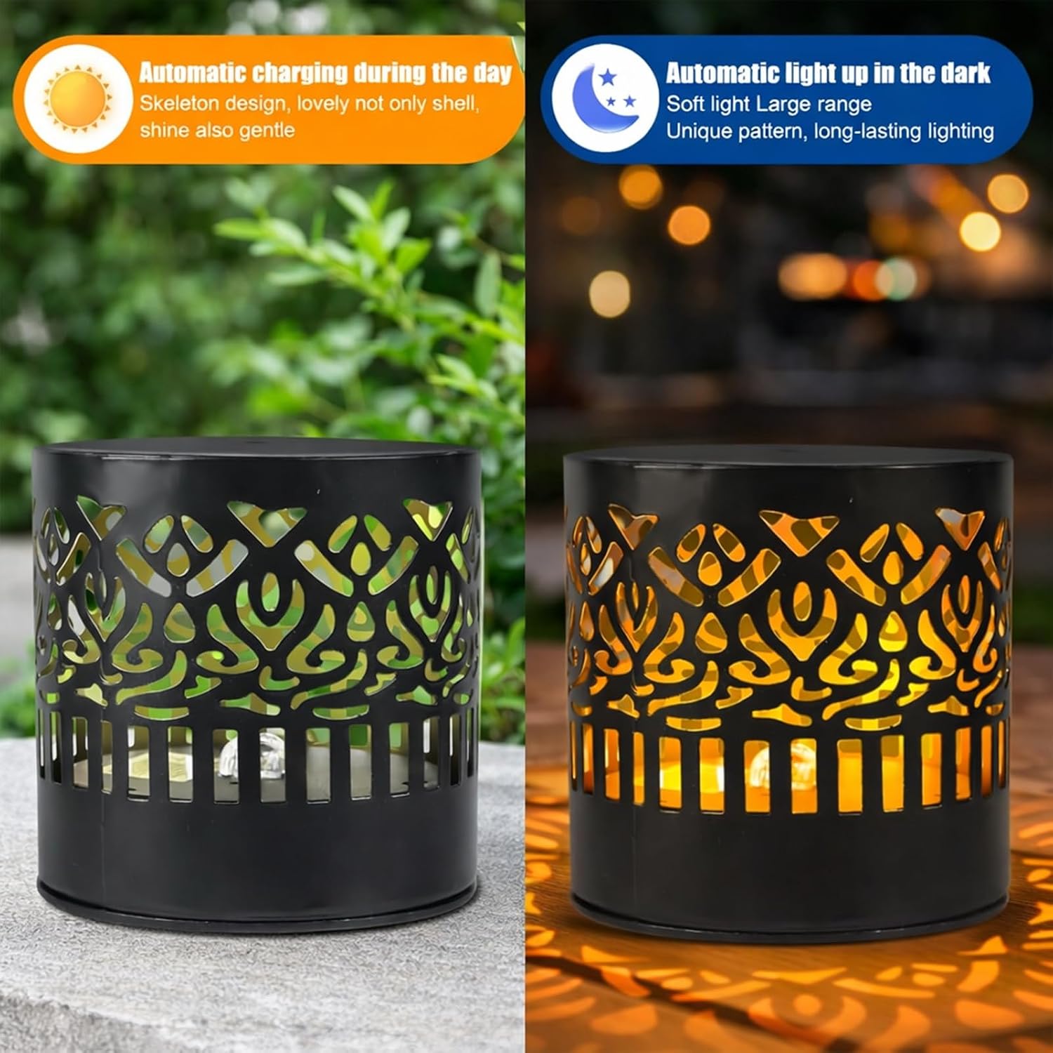 Solar Mandala Lights Outdoor, Metal Solar Powered Wall & Fence Lights Waterproof, Decorative Deck Step Garden Yard Patio Lighting for Outside Home Decor (4PCS)