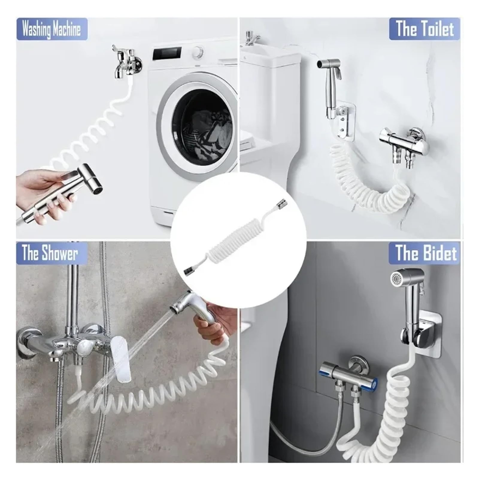 Manguera de ducha retráctil de 1,5 a 5 m, tubo de agua flexible en espiral para cabezales de ducha y rociadores de bidé, tubo de fontanería extensible G1/2 (negro, 2 m)