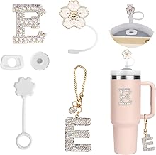 6pcs Tumbler Accessories for Stanley Cup, Lid for Straw, Initial Decoration for Tumbler, Letter Stickers, Letter Charms and Leak Stoppers for Stanley Cup(E)