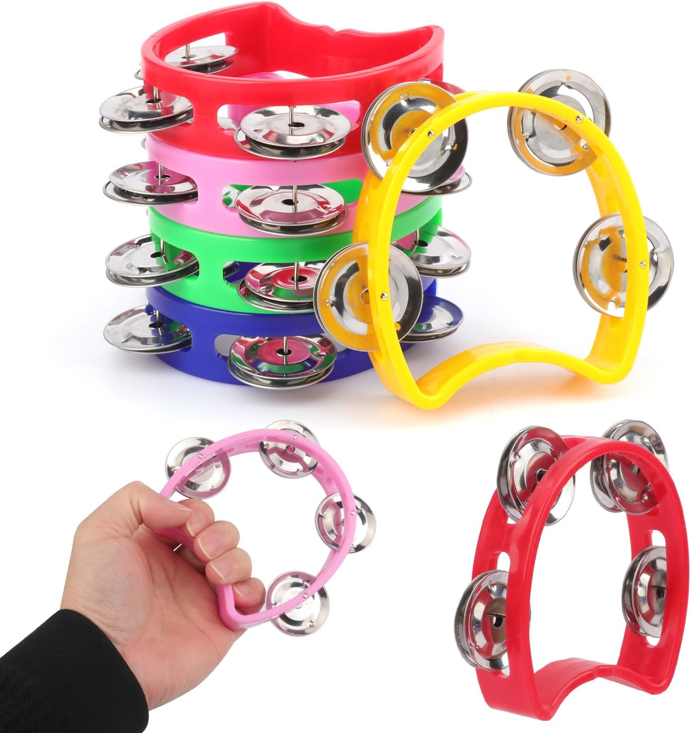 40 Pack 4 inch Mini Tambourines Bulk, Colorful Plastic Tambourine Church, Small Handheld Tambourine with 4 Bells, Perfect for Parties, Dance Musical Instruments(5 Colors)