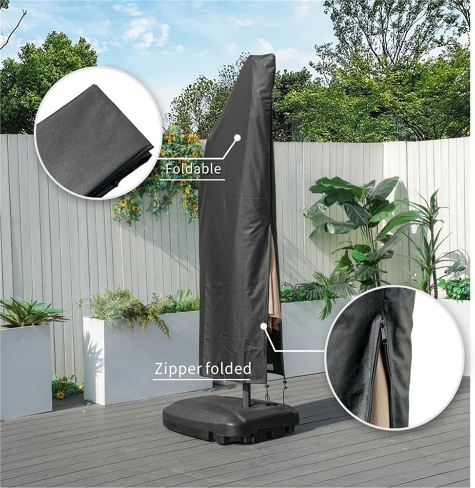 Pemberly Row 9-11' Ft Hanging Offset Umbrella Cover, Black Waterproof Polyester with PVC Coating, Zipper Closure, Reinforced Corners, Spring Buckle Design for Patio Umbrella Protective Storage