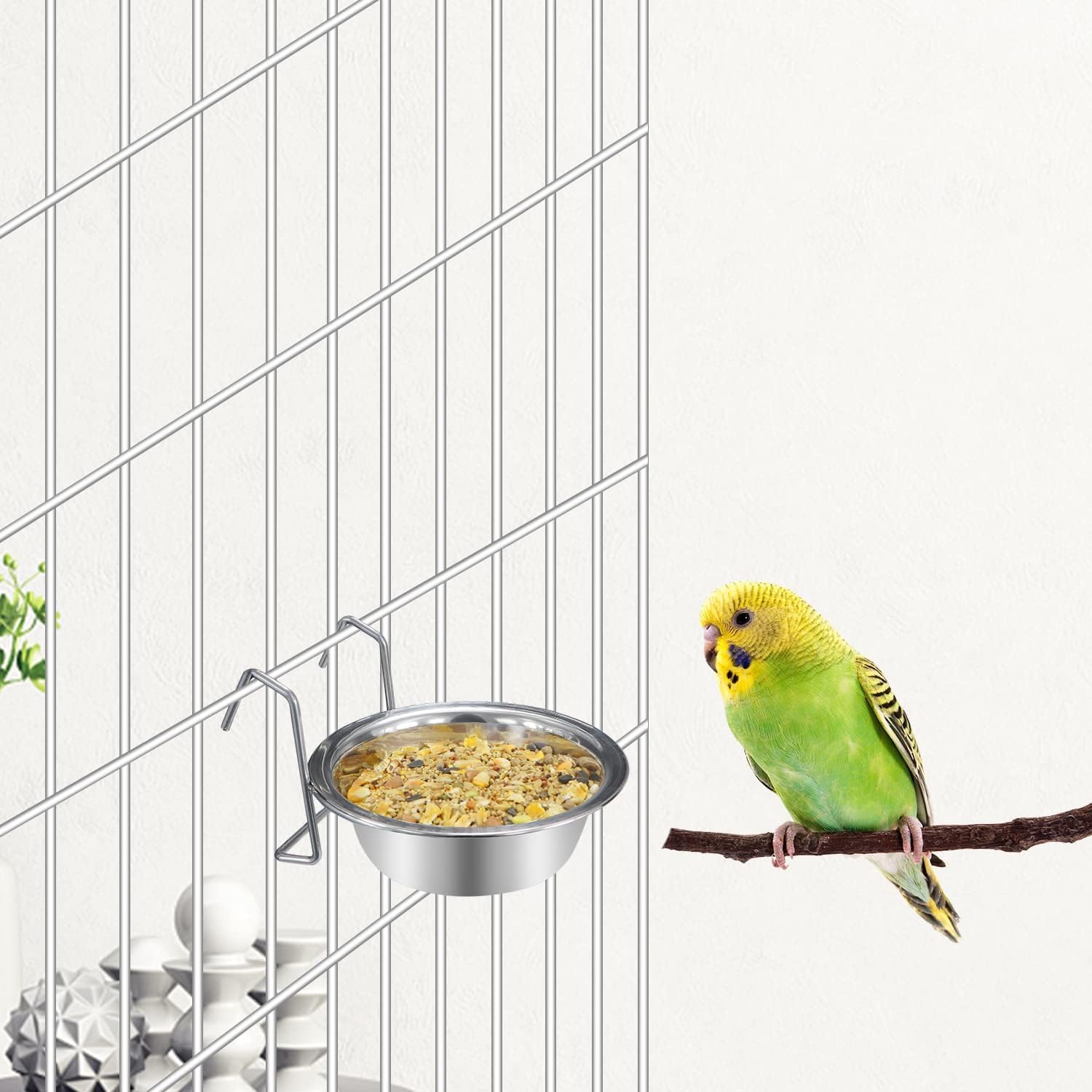 D&C PAWS Stainless Steel Bird Feeding Bowl with Hanger – 250ml Cups for Food and Water, Secure Cage Attachment for Birds, Includes Soft Nesting Material for Added Comfort (Pack of 2)