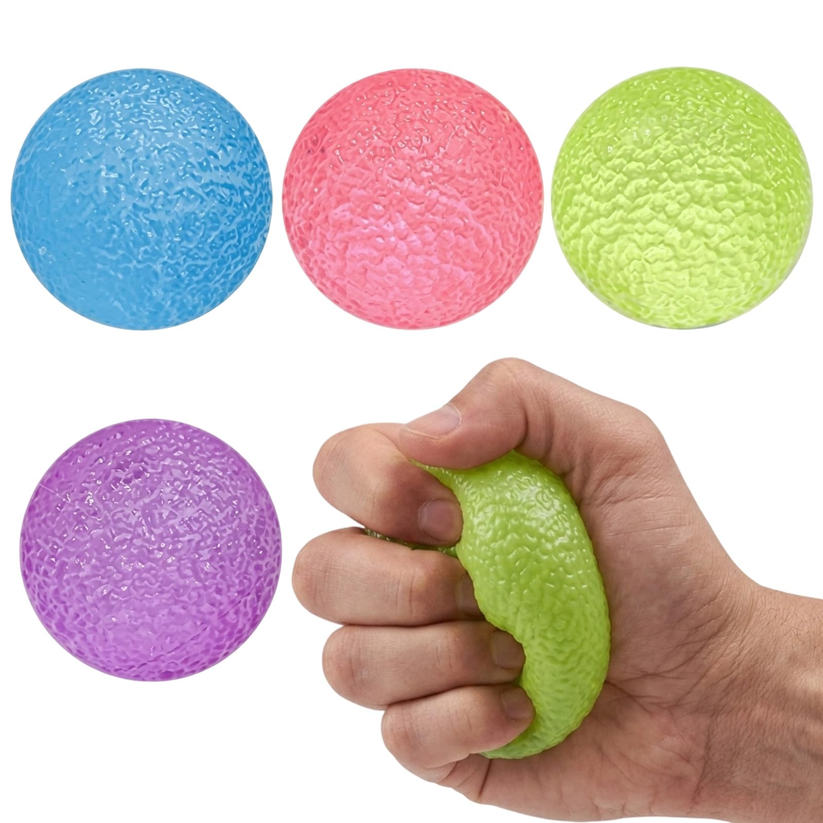 4 PCS Fuzz Ball Squishy, Blue Pink Yellow and Purple Soft Squeeze Balls, Slow Rising Tactile Spheres for Hand Engagement, Sensory Relaxation Objects for Desk or Home