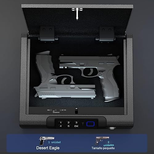 Miniatura 5 de Caja fuerte biométrica BILLCONCH para pistolas con 3 formas de desbloqueo por huellas dactilares, clave PIN digital y llave, caja fuerte para armas