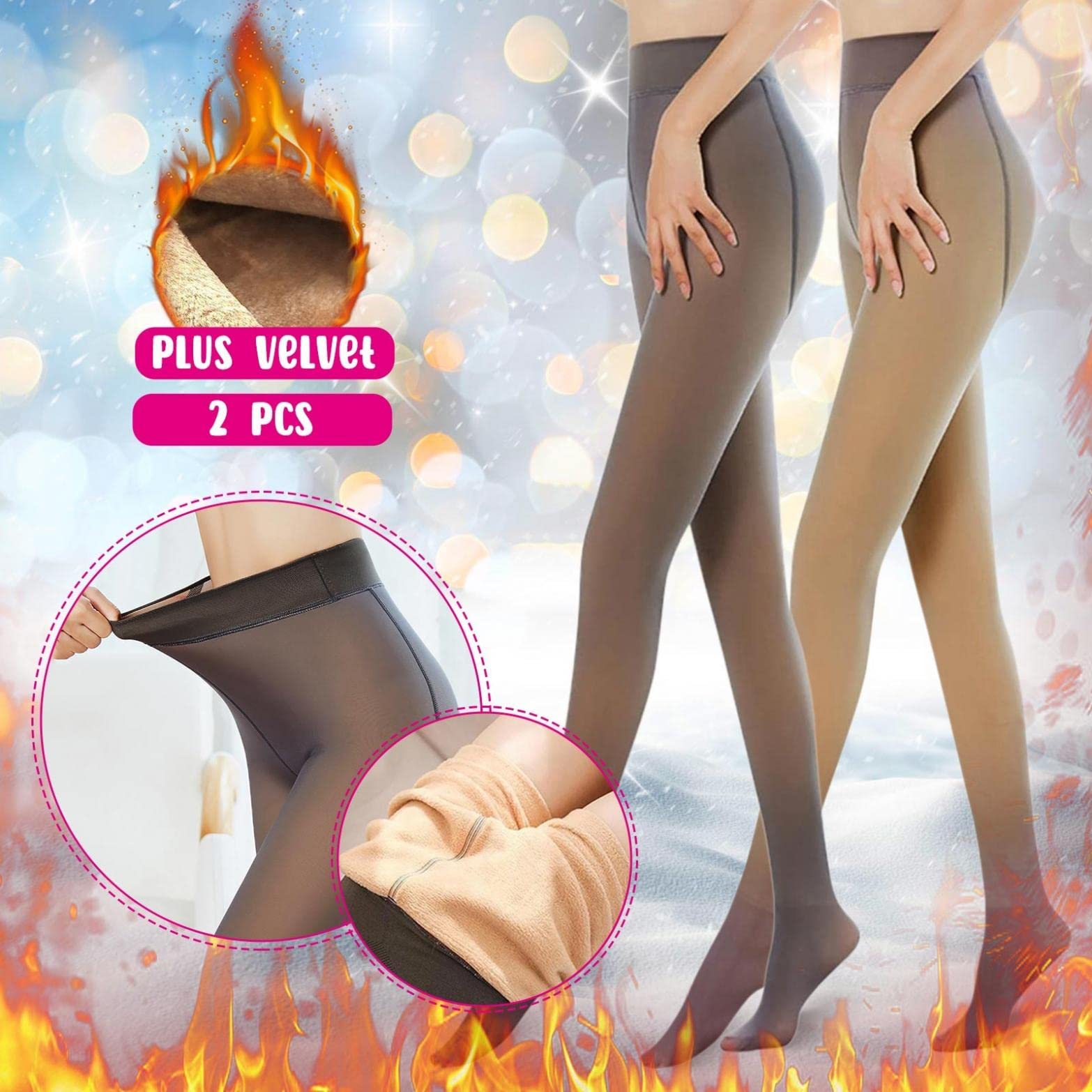 STKOOBQ Collant termici da donna foderati in pile opaco per l'inverno, foderati in pile, finti collant traslucidi a vita alta, leggings invernali caldi