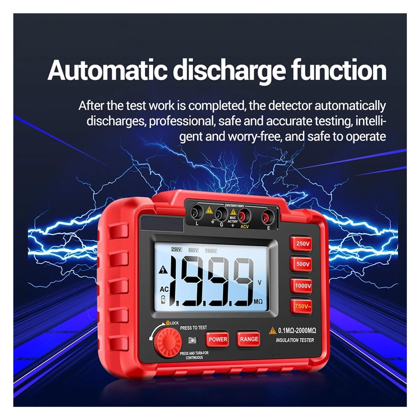 Digitalmultimeter, 2500V Digital Insulation Resistance Tester, Industrial Megohmmeter w/Auto Discharge(TA8322A)