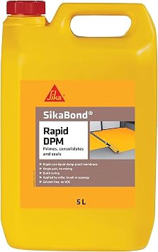 Sika SikaBond Rapid DPM Damp Proof Membrane Liquid Primes and Seals Subfloors Rapid Drying Brown 5 Litre