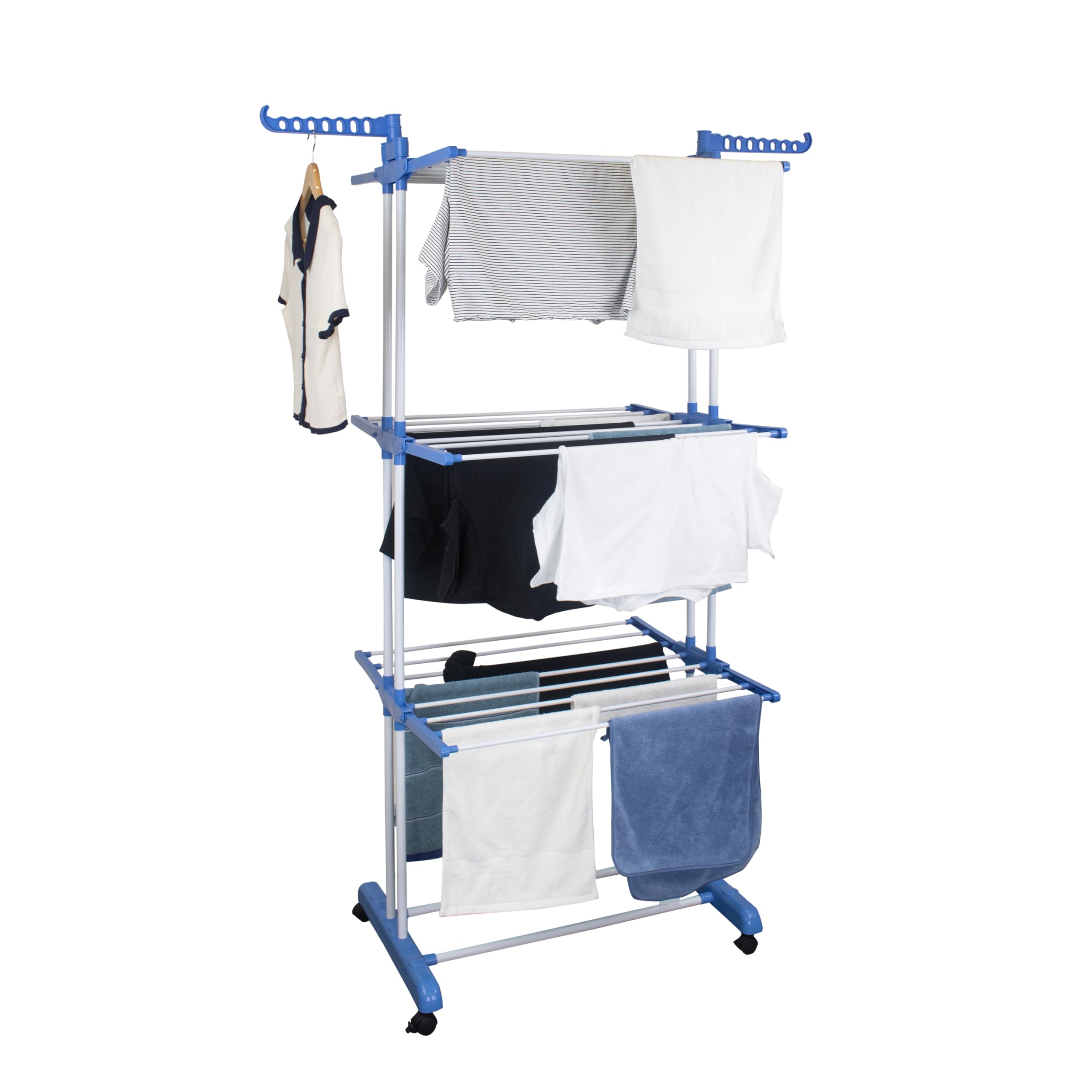 Hyfive Clothes Airer Clothes Drying Rack Extra Large 4 Tier Clothes Horse Drying Rail Stainless Steel Garment Laundry Clothes Dryer Racks Blue