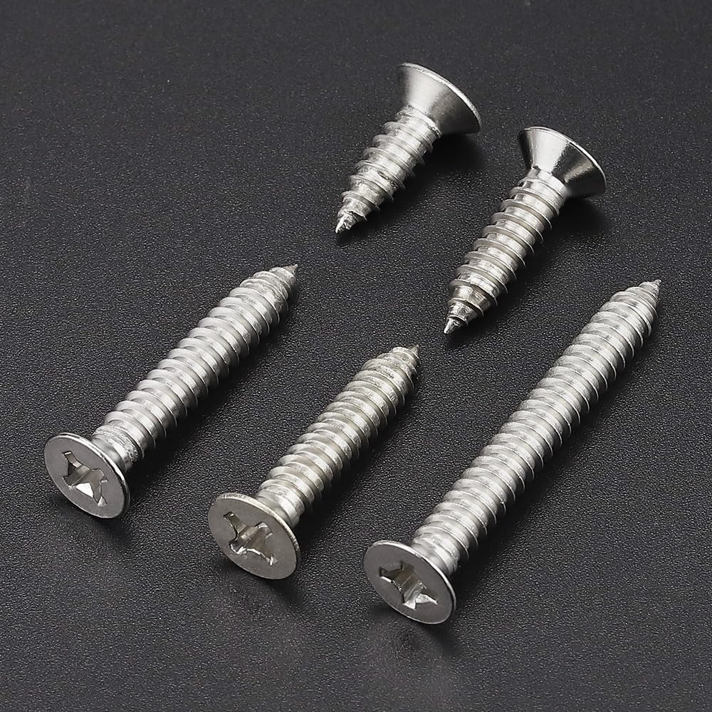 120 Pack #4 x 1-1/4" Flat Head Phillips Self Tapping Screws, 18-8 Stainless Steel 304, Countersunk Sheet Metal & Wood Screws, Corrosion Resistant Fasteners