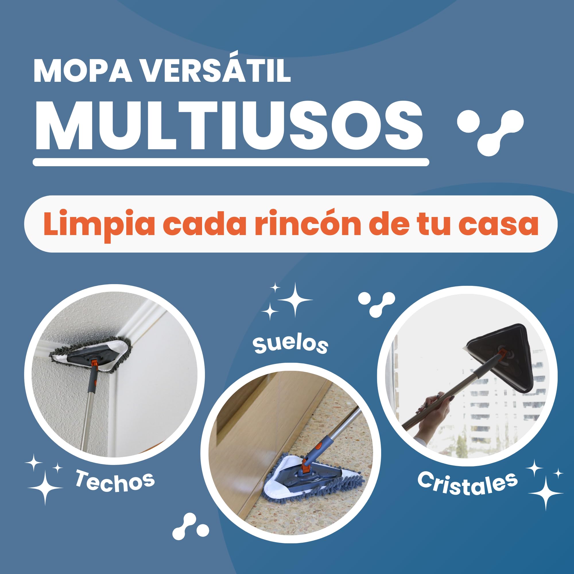 Takezuaa 360° roterende driehoek mop imitatie hand twist vrije hand wassen nieuwe driehoek huishoudelijke twist water luie roterende vlinder blauwe dweil 6 stks Pads houder