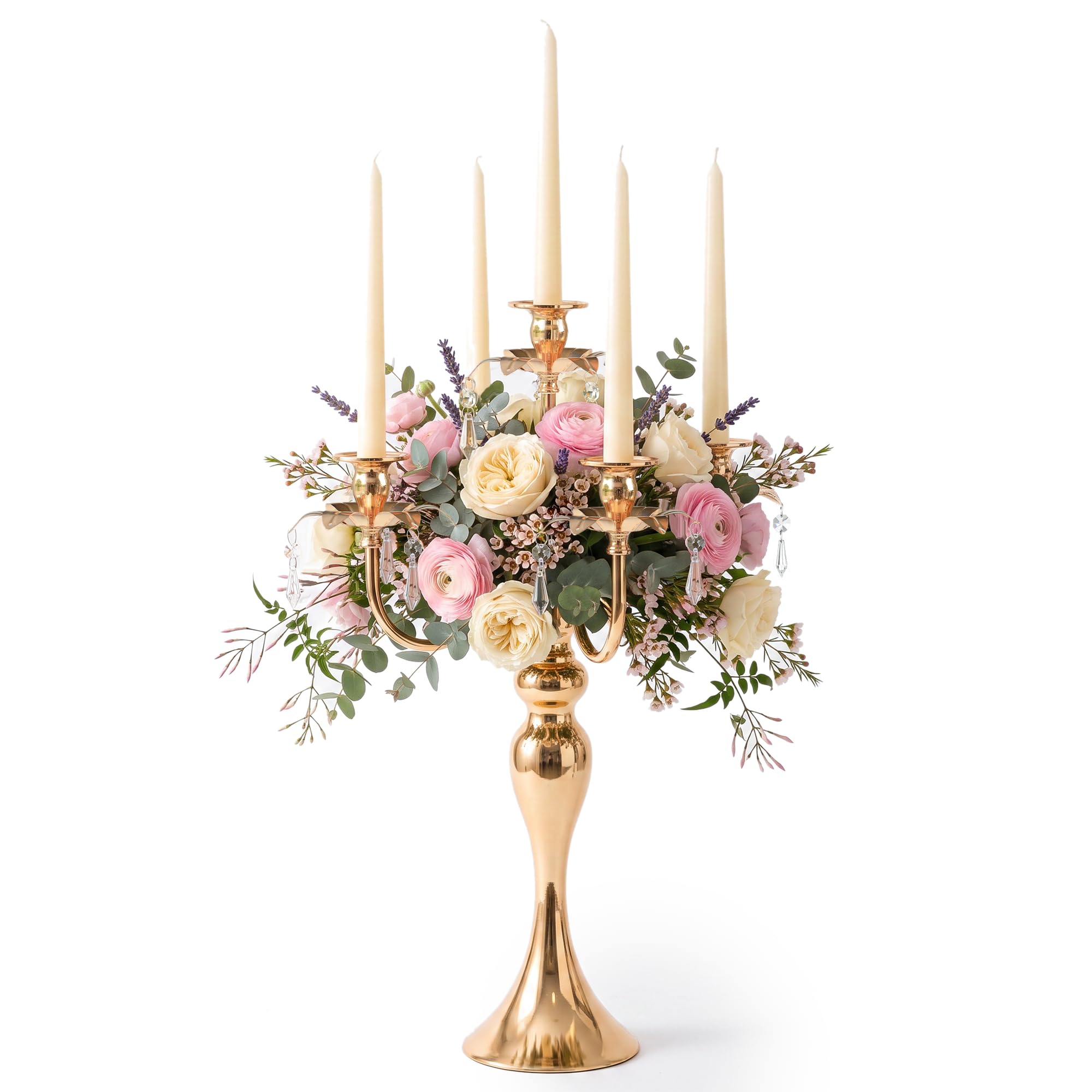 51 cm hoher 5-Armiger Kerzenleuchter für Tisch, eleganter Kerzenhalter aus Metall, Retro-Kerzenständer, Tischdekoration für Party, Events, Zuhause, Hochzeitsdekoration (4, Gold)