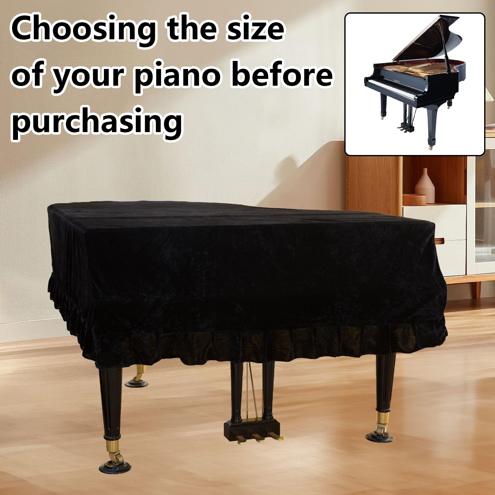 Copertura Per Pianoforte, Copertura Per Pianoforte A Coda Da 180 Cm Copertura Per Pianoforte In Velluto Protezione Decorativa Contro Polvere Graffi E Carica Statica