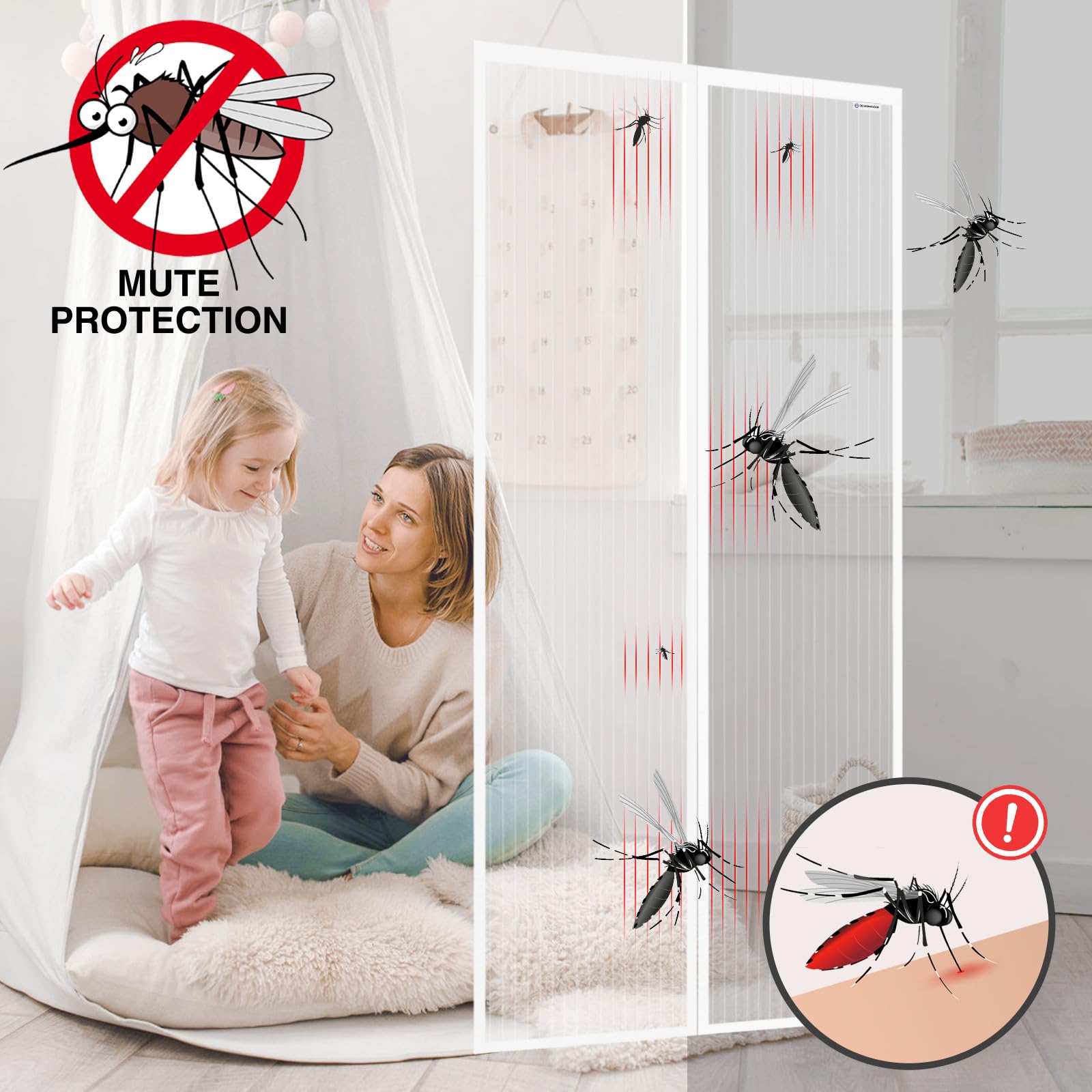 DESIGN4DOOR Zanzariera Magnetica 160 x 260 cm per Porta Finestra, Ultima Versione di Tenda Zanzariera con Magneti, Proteggete la Vostra Famiglia Dalle Zanzare, Bianco