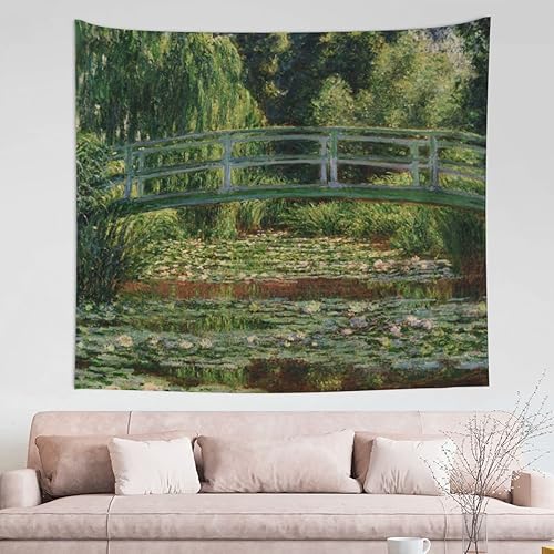 Tapiz de pintura al óleo de Monet Pasarela y lirio de agua, tapiz para colgar en la pared para dormitorio, sala de estar, dormitorio, 60 x 51