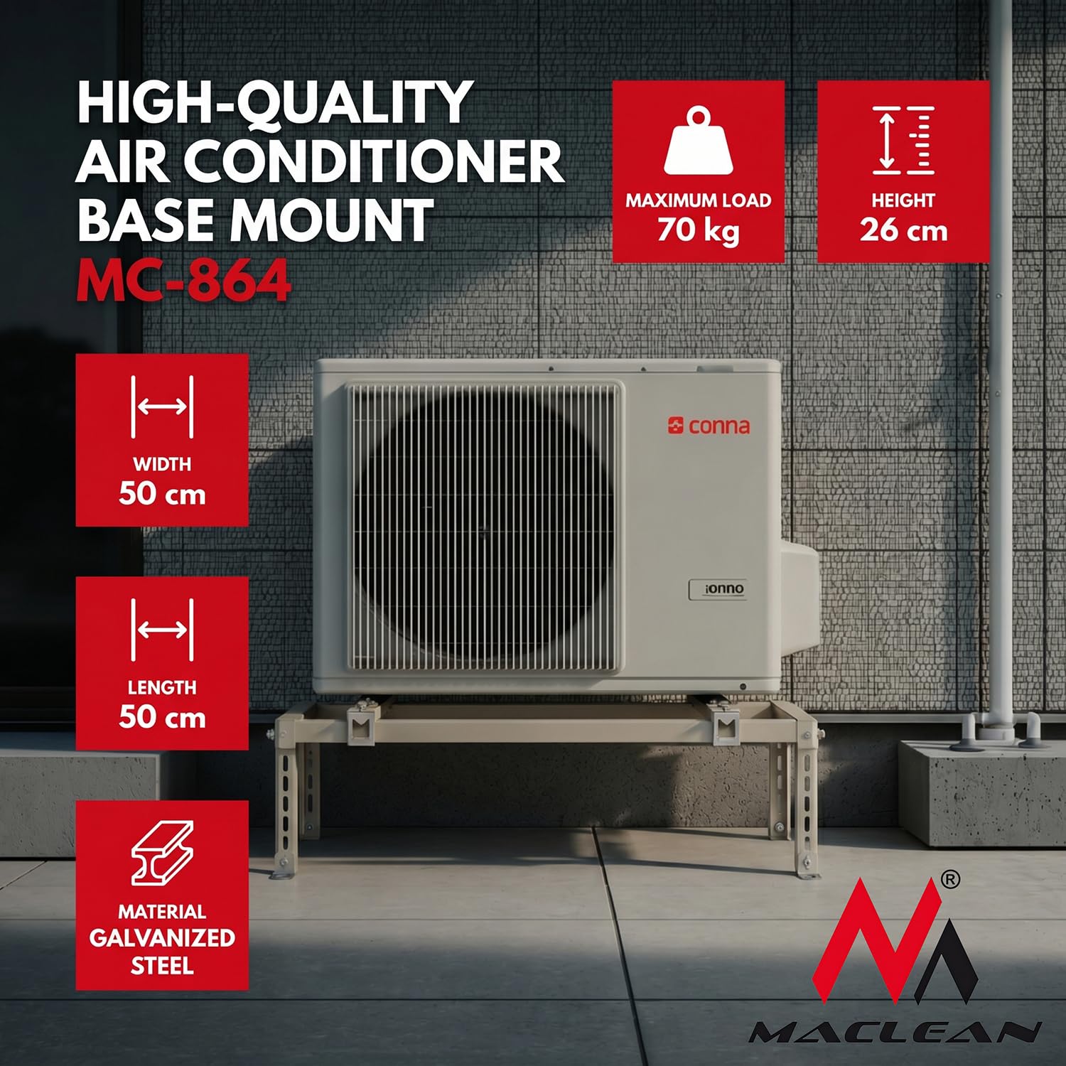 Maclean MC-864 Klimaanlage Bodenständer Wärmepumpe Klimaständer Gestell 280-870mm / 230-450mm bis 70kg max 36000 BTU