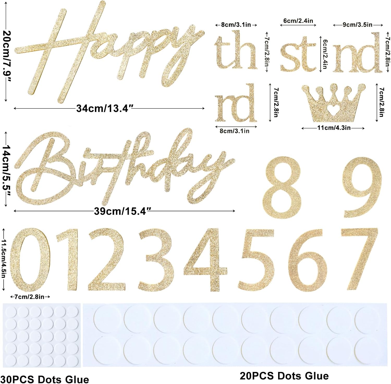 Champagne Happy Birthday Sign for Backdrop with 0-9 Numbers Felt Glitter | Reused Large Banner Sign for Balloon Arch Party Wall Decor Remove Birthday Letters for Boys Girls Women Birthday Event Decor