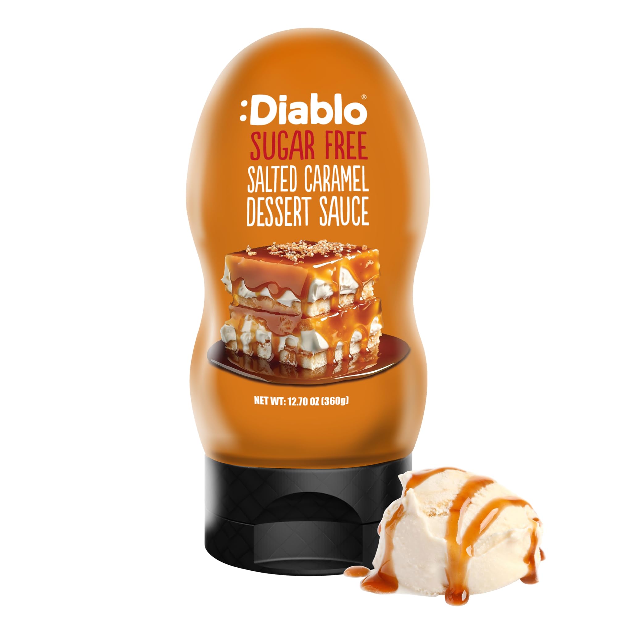 Diablo Sugar Free Salted Caramel Dessert Sauce – Gluten Free Liquid Sweetener - Topping for Brownies, Pancakes, Waffles, Ice Cream, Milkshake,