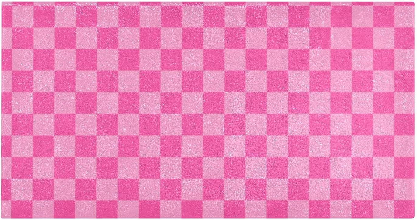 Pink Checkered Bathroom Rugs Fluffy Absorbent Bath Mat Machine Washable Soft Microfiber Shaggy Kitchen Mat Non Slip Carpet Runner for Kitchen Entryway Laundry Room Decor