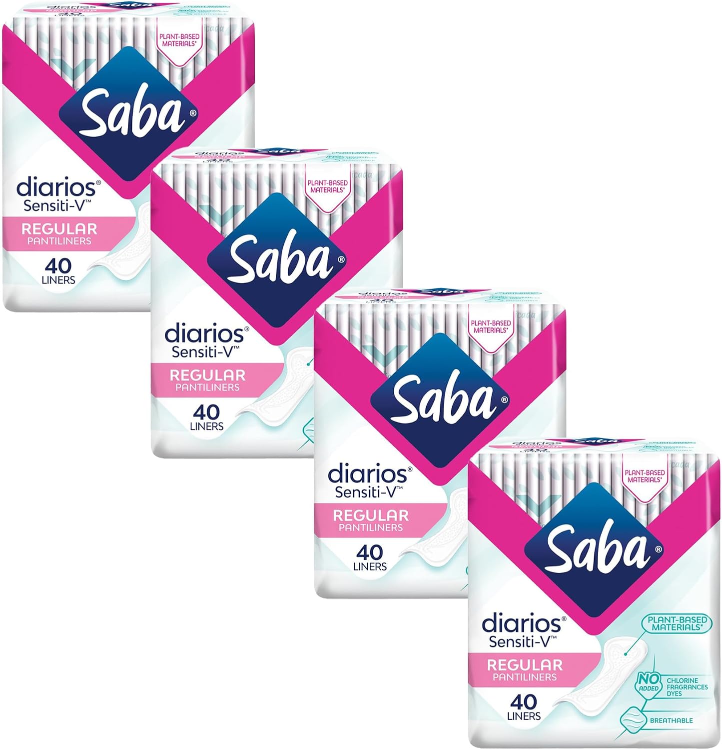 Saba Sensiti-V Daily Panty Liners for Sensitive Skin, 4-Pack (160 Count)