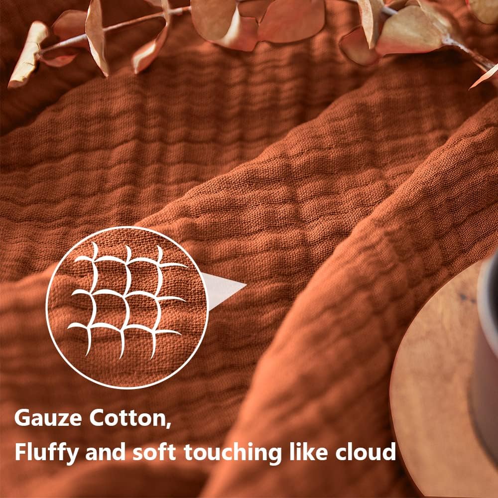 Simple&Opulence Cotton Muslin Throw Blanket for Bed, Couch, Knit Woven Gauze Blanket with Tassels, Soft Lightweight Cozy Pre-Washed Breathable Farmhouse Decoration for All-Season (Rust Orange) - Image 2