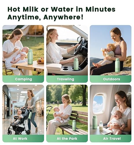 Miniatura 7 de Calentador de botellas portátil para viajes, calentador de leche materna para bebés con calentamiento rápido y control preciso de temperatura,