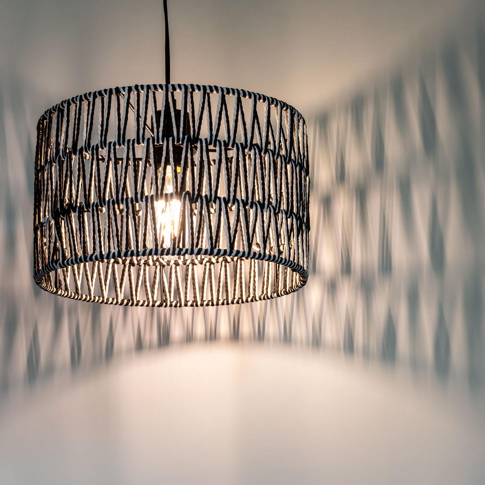 Okrągły klosz w stylu vintage, metalowy, czarno-złoty, wydrążony w kształcie bębna, do lampy stojącej, lampy wiszącej, lampy stołowej, lampy sufitowej (okrągły, 8 GB)