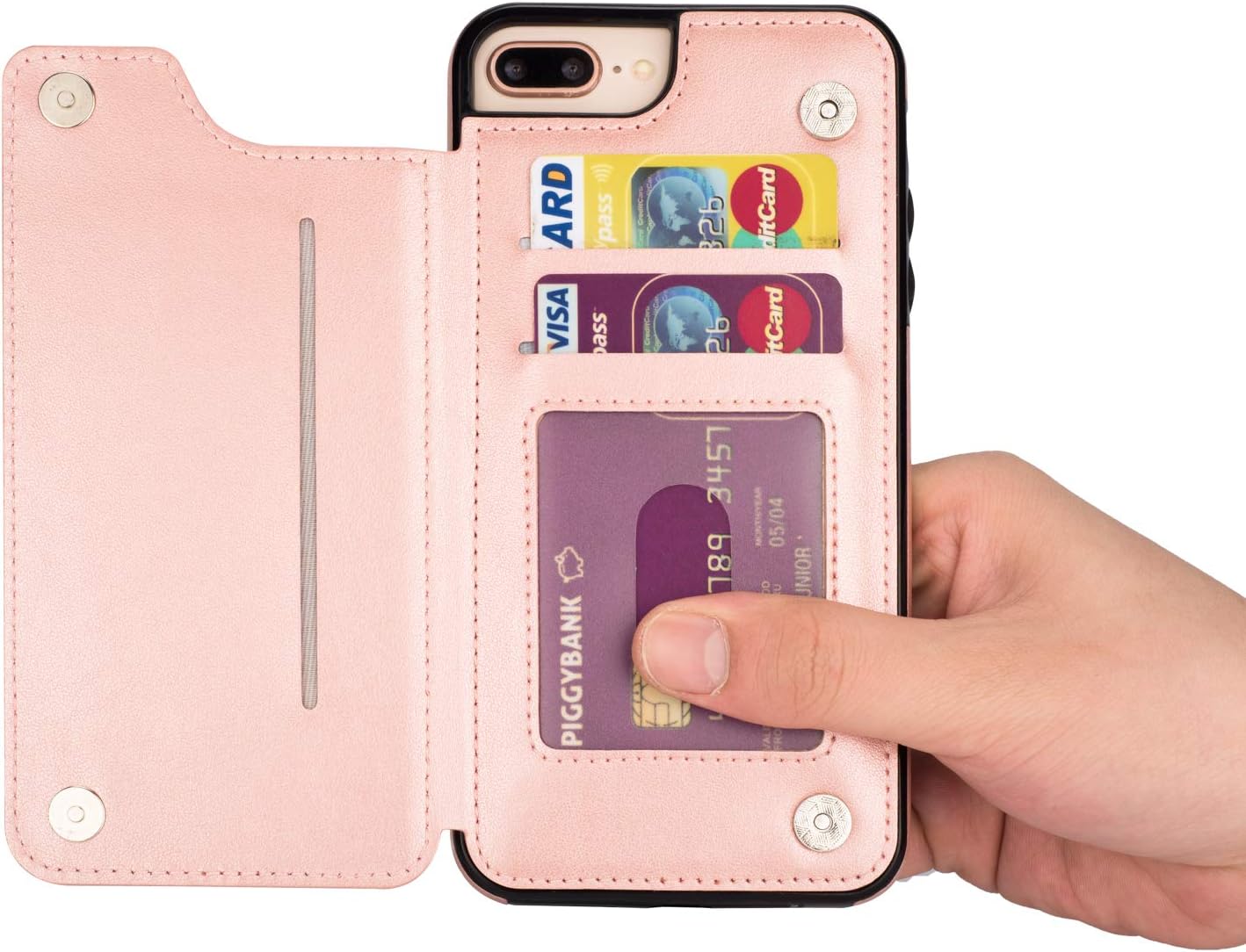 UEEBAI Case for iPhone Xs Max,Luxury PU Leather Case [Two Magnetic Clasp] [Card Slots] Stand Function Butterfly Flower Pattern Durable Soft TPU Shockproof Wallet Cover for iPhone Xs Max - Rose Gold#2