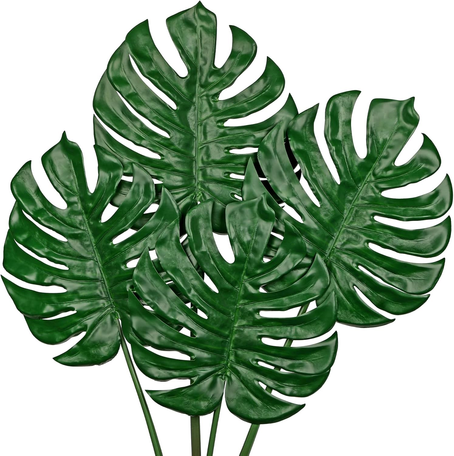 DILATATA 4 Pack Artificial Monstera Leaves with Long Stem for Vase - Fake Tropical Plants Palm Leaves Realistic Philo Turtle Leaves for Home Wedding Party Decor - Large