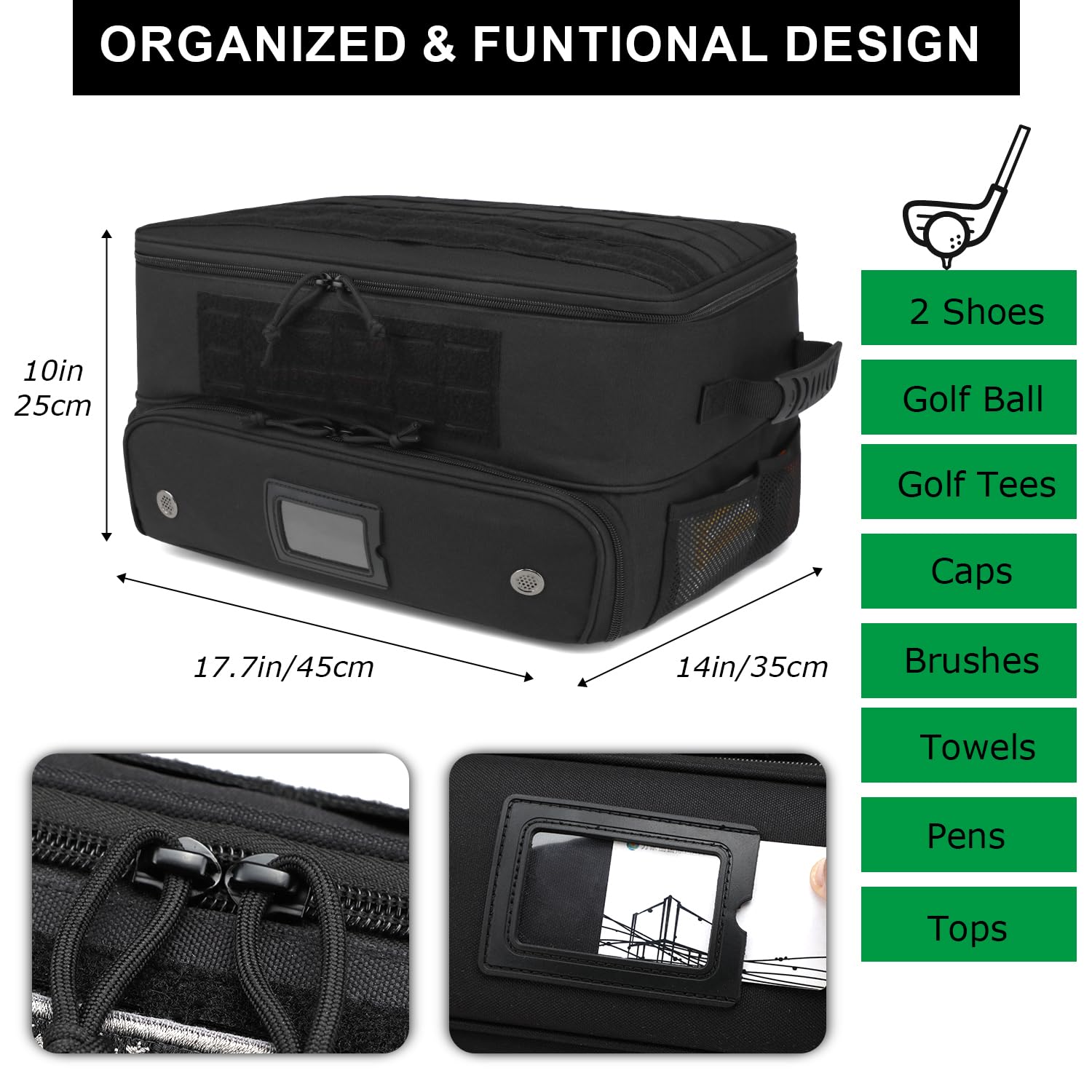 Golfkoffer Organizer Faltbare Golf Trunk Organizer 2 lagiger Auto Golf Schließfach mit separatem 2 Paare Schuhfach für Balls, Tee, Zubehör, Golf Geschenk