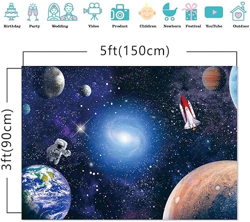 Miniatura 5 de Fondo de planeta cósmico del espacio exterior de 5 x 3 pies, fotografía, galaxia, astronauta, cohete, decoración de cohete, fiesta de cumpleaños