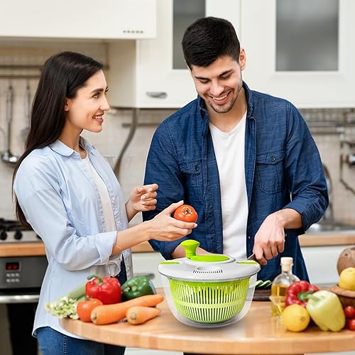Miniatura 7 de Ensalada hilandera, secadora de lavado de verduras y frutas, hiladora de lechuga, para lavar frutas, verduras, pasta, verde, 5L