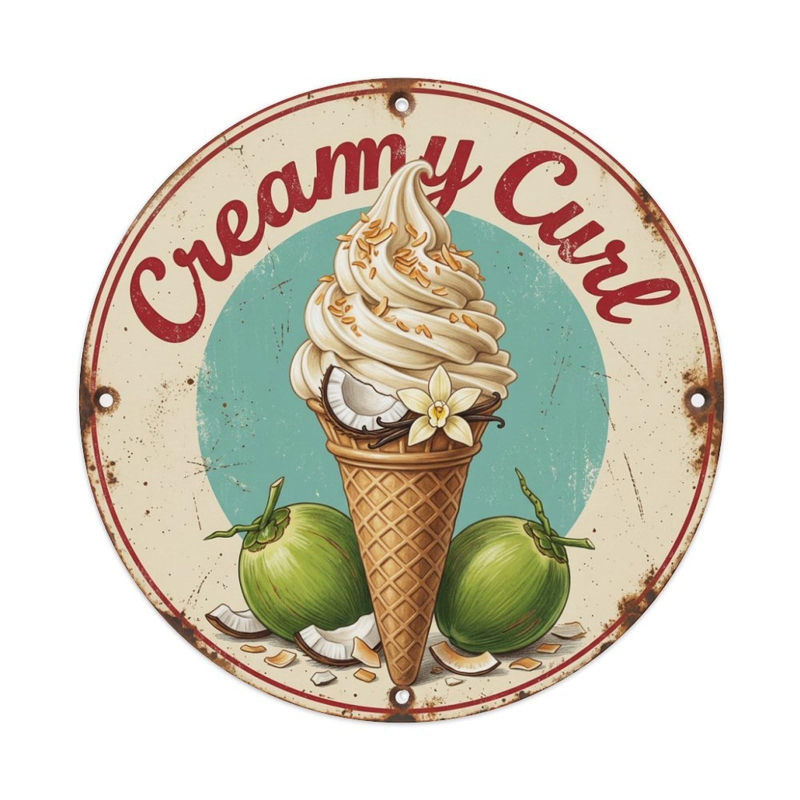 Cwbufd Vintage Style Creamy Curl Kitchen Wall Vintage Metal Tin Sign Plaque Wall Decor For Cafe, Club Bar, Office, Garden Metal Poster 8X8inch