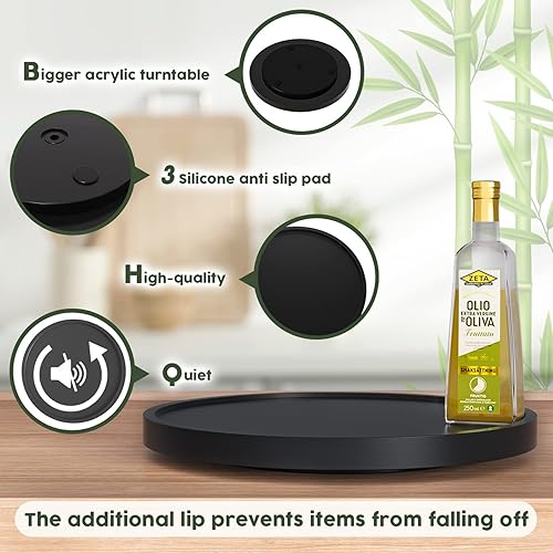Miniatura 6 de Lazy Susan - Organizador de mesa giratorio de bambú antideslizante de 12 pulgadas para especias de sal y pimienta y aceite de oliva junto a la