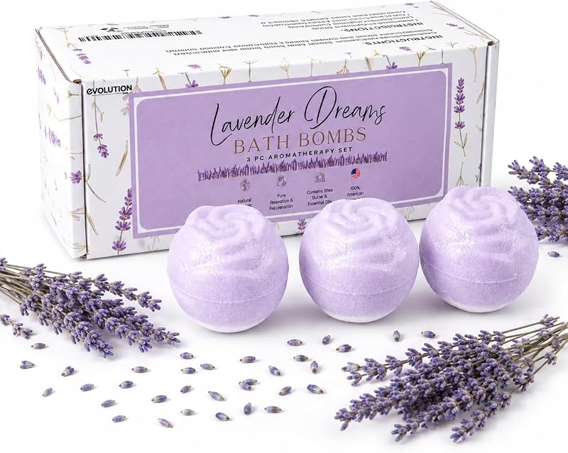 EvolutionUSA Bombas de Banho Lavender Dreams com 3 unidades e fragrância de lavanda