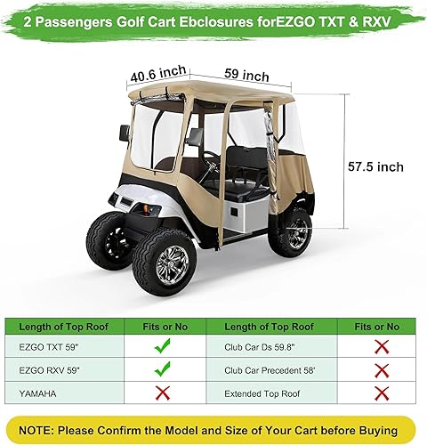 Vista 21 de 10L0L Recinto de conducción de carrito de golf para 2/4 pasajeros para modelo EZGO TXT/RXV, ventana transparente de 4 lados 600D cubierta de lluvia