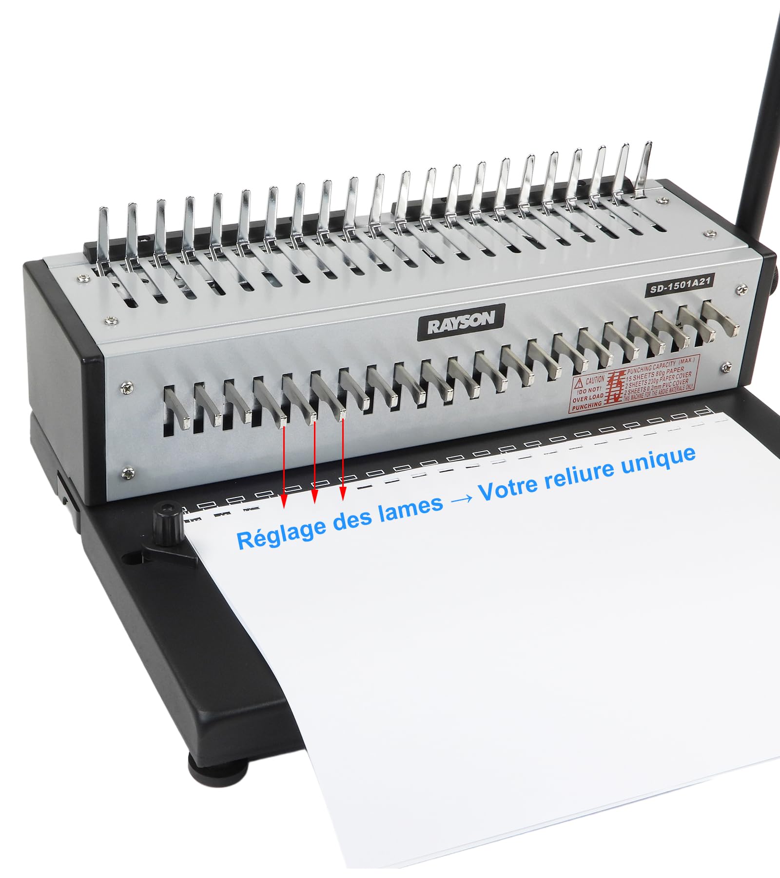 RAYSON Relieuse Spirale Plastique SD-220B - Perforation 22 Feuilles, Reliage 400 Feuilles - 21 Trous A4 - Professionnelle
