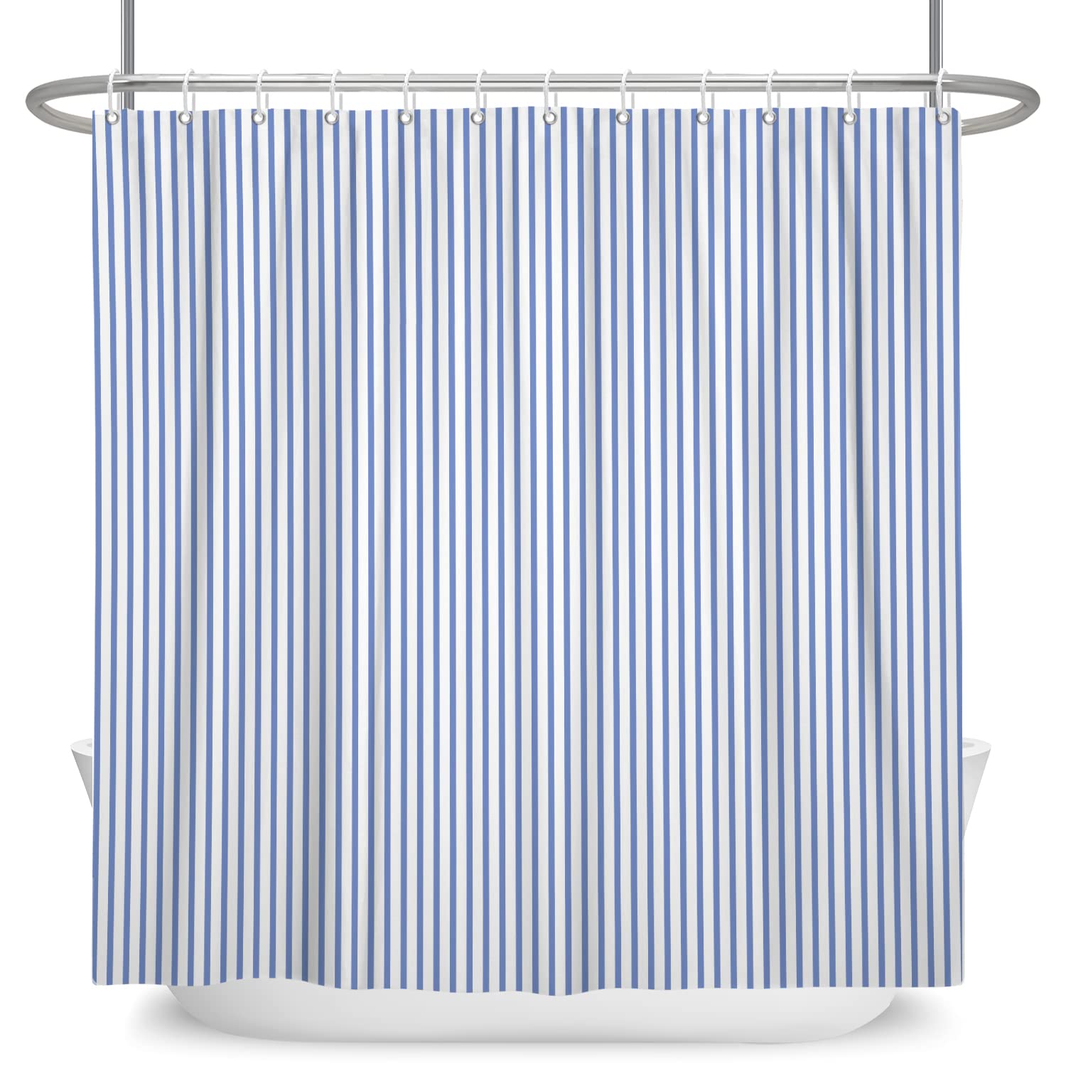 183x198cm Tenda da Doccia per Bagno, Blu Bianco Tende da Doccia a Righe Verticali Tenda Decorativa per Bagno Europeo Tenda da Bagno Impermeabile per la Decorazione della Vasca