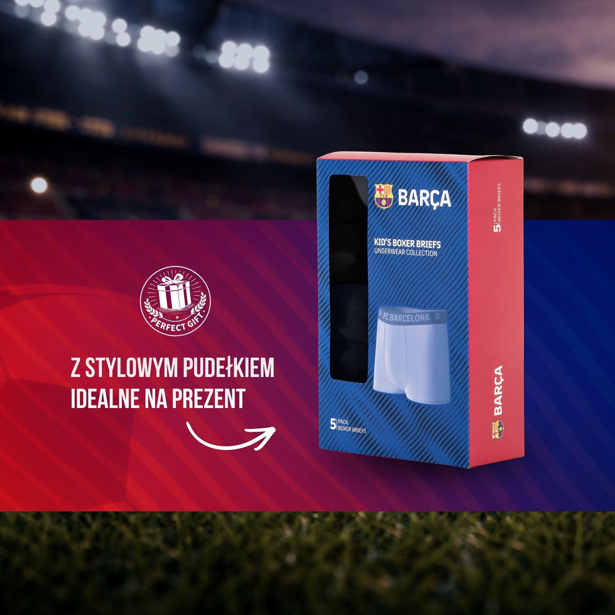 FC Barcelona bokserki chłopięce, 5 sztuk, oficjalny produkt licencjonowany, zestaw majtek, prezent dla fanów dla dzieci
