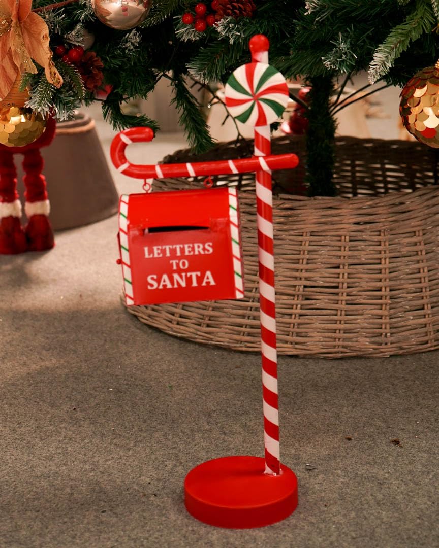 Bloomingtons Direct Christmas Post Box Decoration, Santa Post Box Decorations Letter To Santa Mail Box Red Candy Cane Mailbox, Freestanding Postbox, Indoor Christmas Decoration