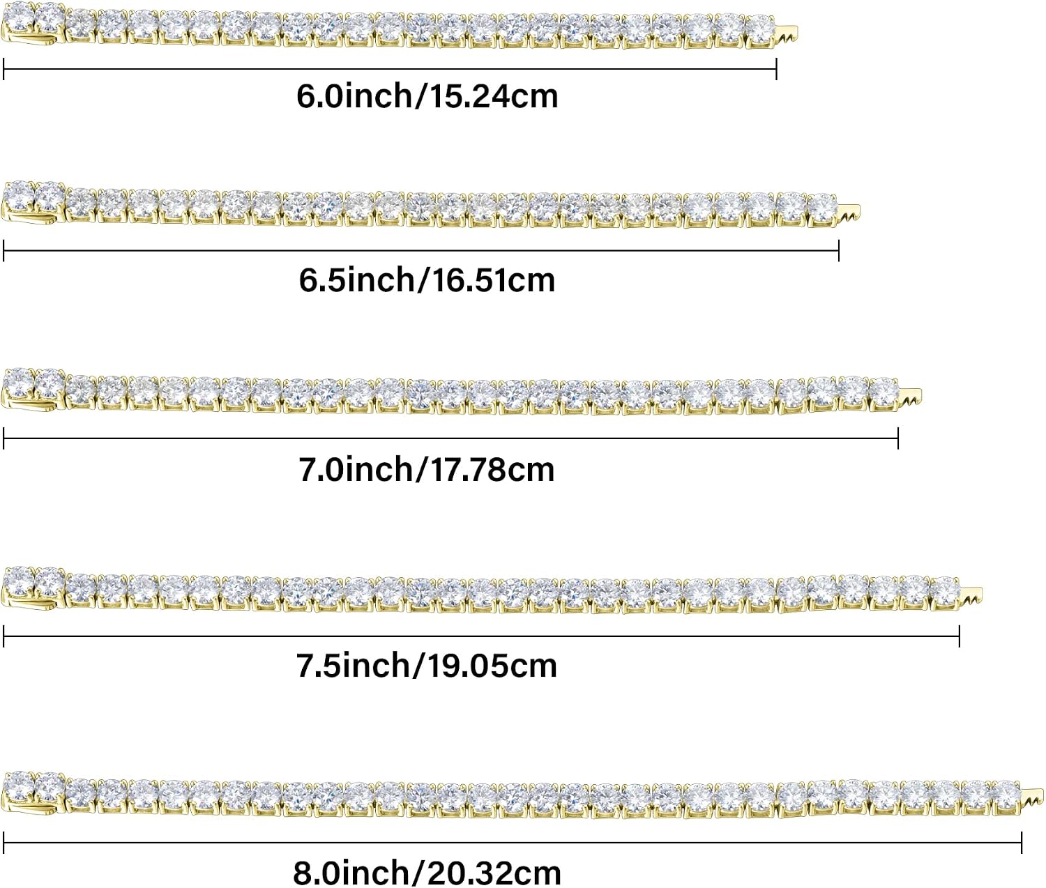 3/4/5mm Moissanite Bracelet D Color VVS1 Round Cut 18K Gold Plated S925 Silver 6.5-8.5Inch Tennis Chain for Women & Men-