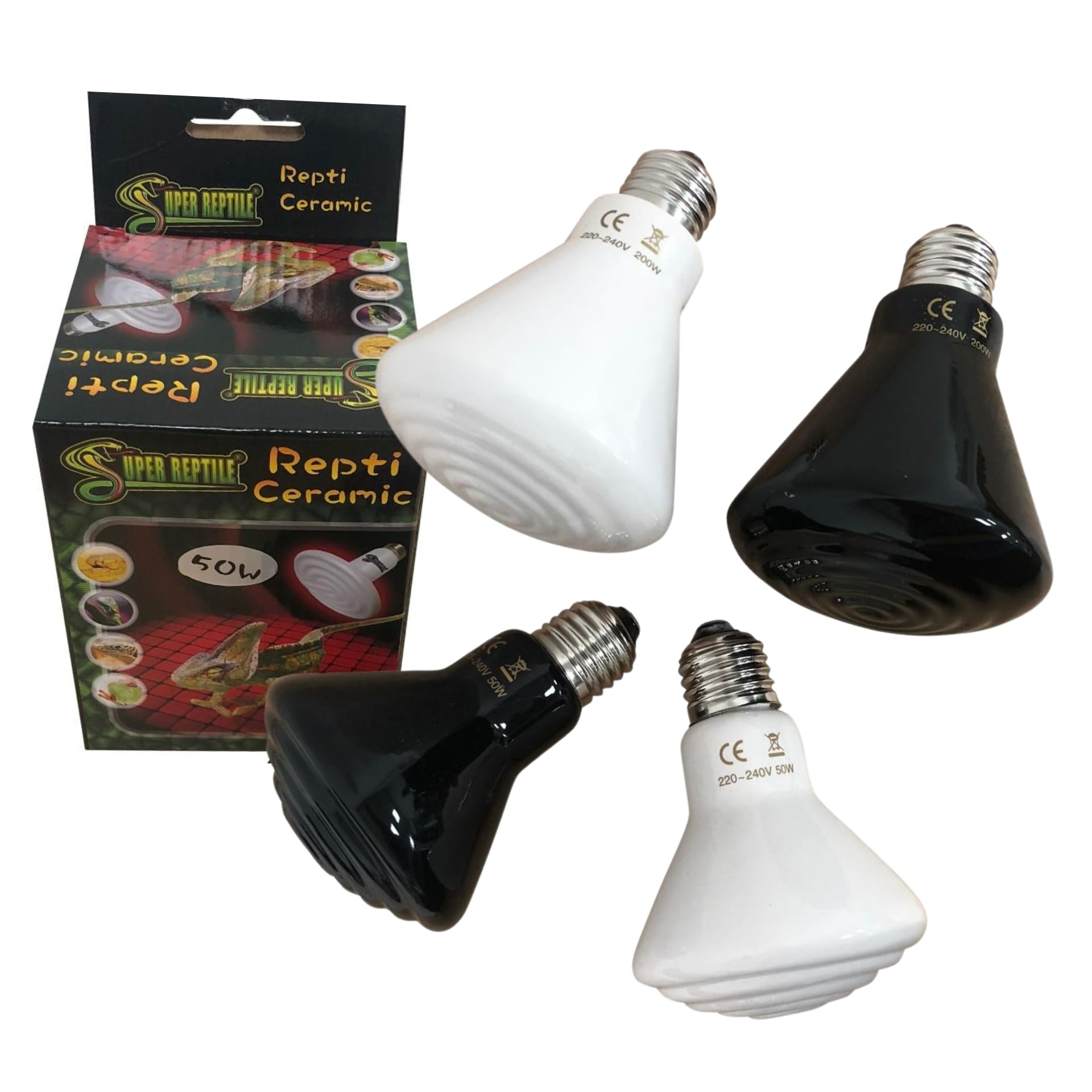 Finest-Filters Reptile Ceramic Heat Emitter 50-250w Bulb Cone Heater Vivarium Basking Spot Heat Bulb for Tortoise, Bearded Dragon, Lizard, Gecko, Chick Black Or White (Black, 60W)