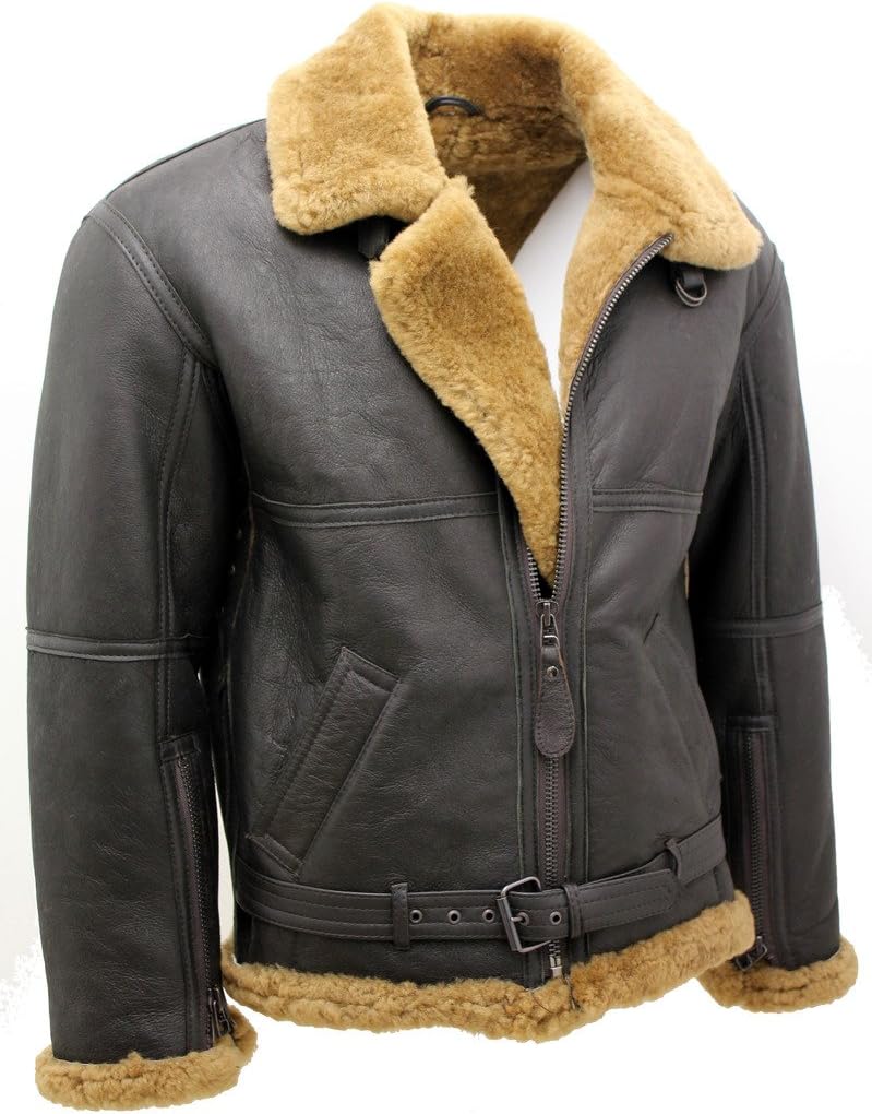 Infinity Men’s Brown RAF Real Shearling Sheepskin Flying Leather Jacket - Image 4