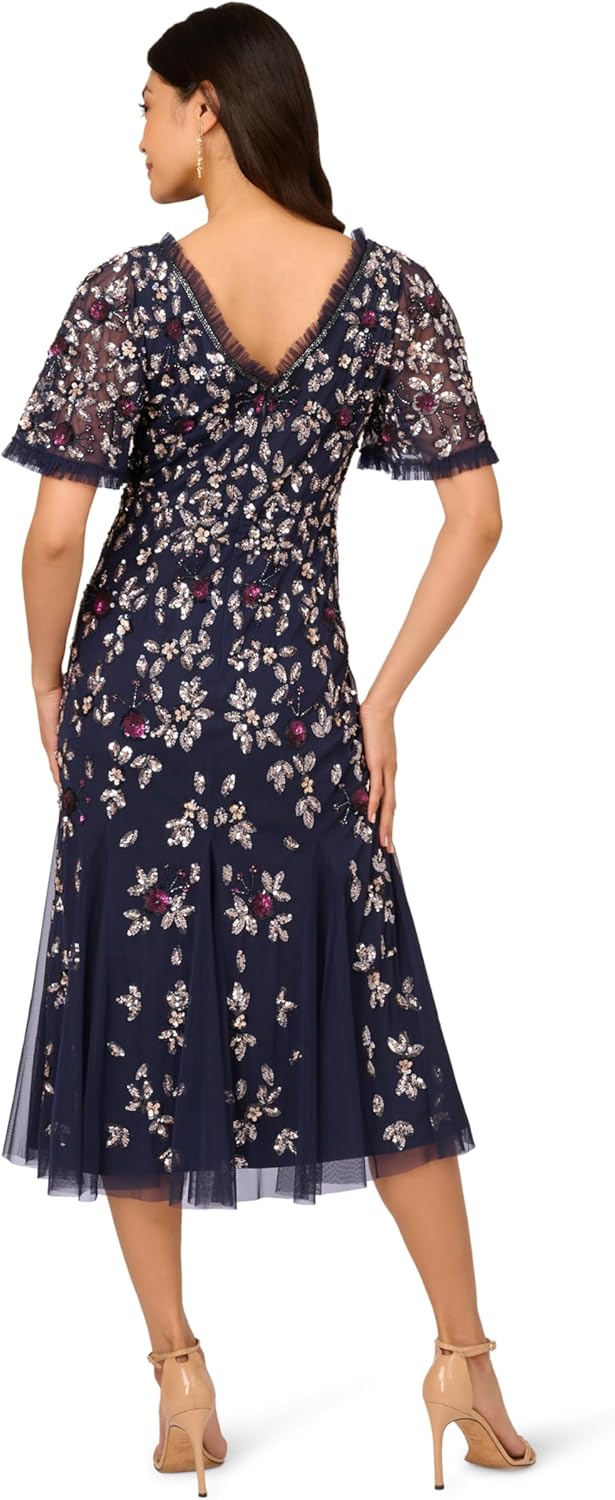 Adrianna Papell Womens Beaded Mesh Midi Dress - Image 2