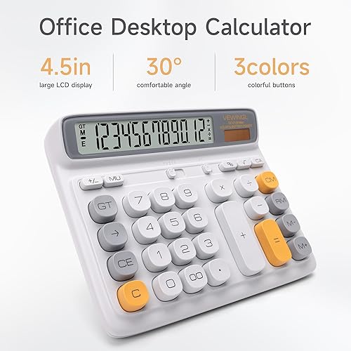 Miniatura 2 de VEWINGL Calculadora de escritorio, pantalla LCD grande de 12 dígitos, teclas grandes estilo computadora, doble potencia (solar y batería), modo de
