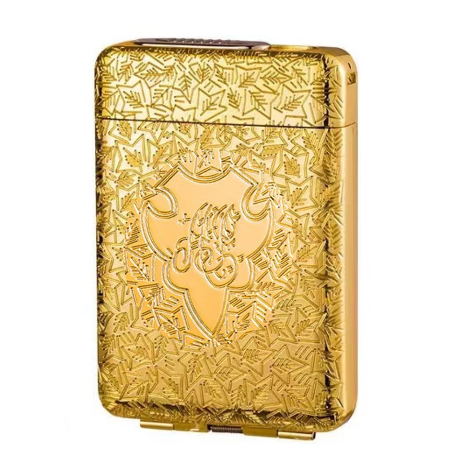 Metal Cigarette Case with Lighter King Size Portable Pack 16pcs Regular Cigarettes USB Lighters Cigarettes Box 2 in 1 Rechargeable Flameless Windproof Electric Lighter(Gold)